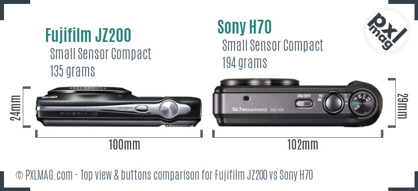 Fujifilm JZ200 vs Sony H70 top view buttons comparison