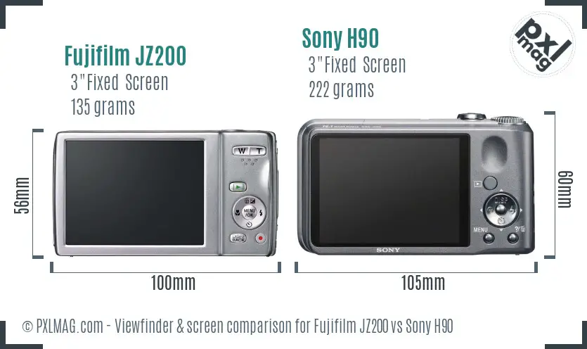 Fujifilm JZ200 vs Sony H90 Screen and Viewfinder comparison