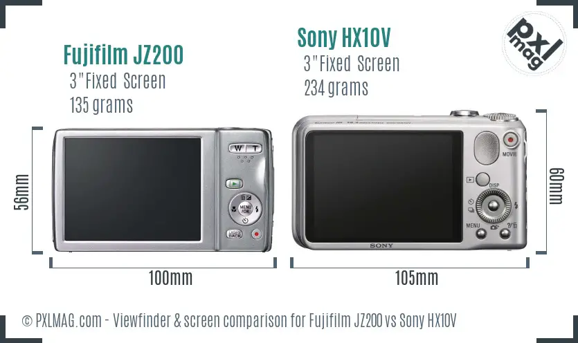 Fujifilm JZ200 vs Sony HX10V Screen and Viewfinder comparison Fujifilm JZ200 vs Sony HX10V Screen and Viewfinder comparison