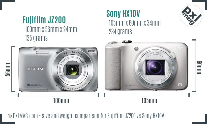 Fujifilm JZ200 vs Sony HX10V size comparison Fujifilm JZ200 vs Sony HX10V size comparison