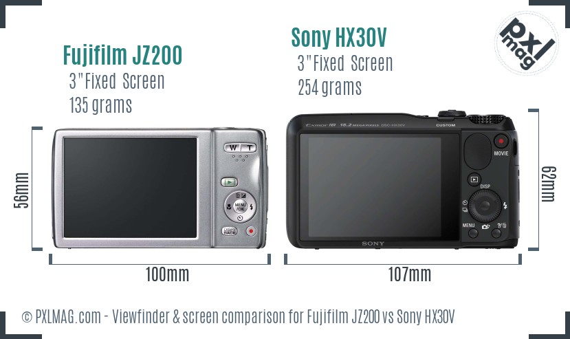 Fujifilm JZ200 vs Sony HX30V Screen and Viewfinder comparison