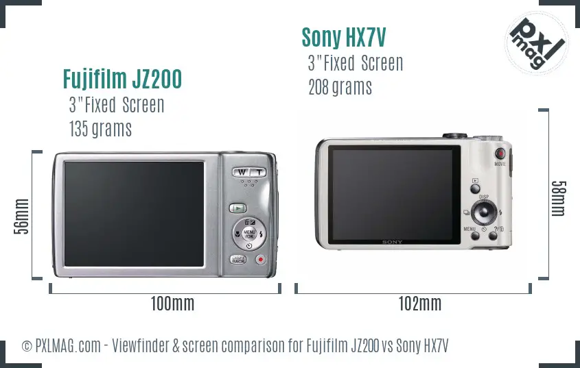 Fujifilm JZ200 vs Sony HX7V Screen and Viewfinder comparison