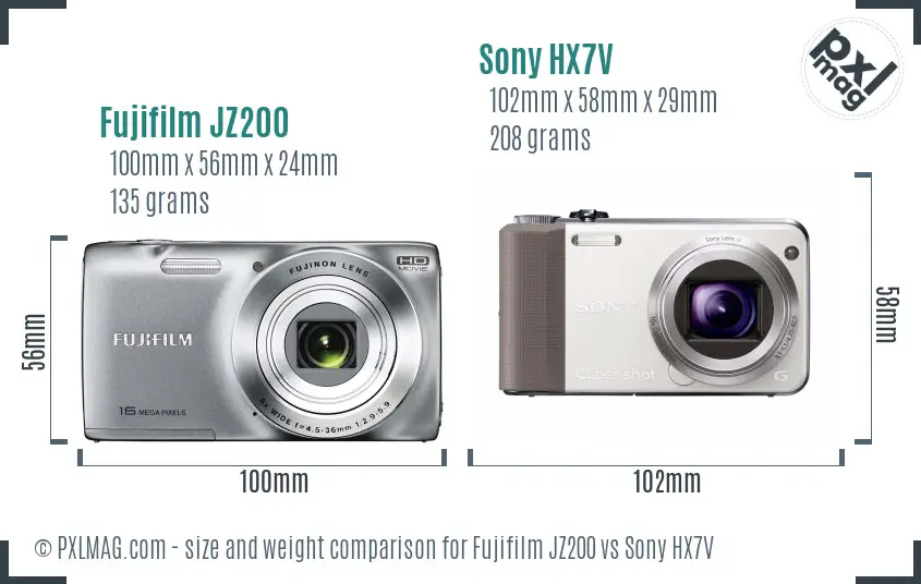 Fujifilm JZ200 vs Sony HX7V size comparison