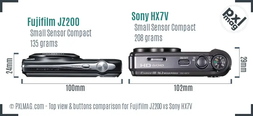 Fujifilm JZ200 vs Sony HX7V top view buttons comparison