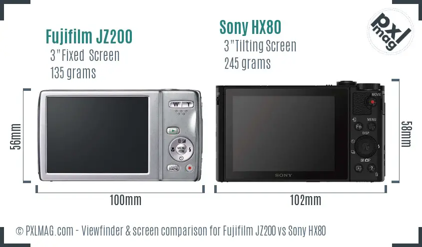 Fujifilm JZ200 vs Sony HX80 Screen and Viewfinder comparison