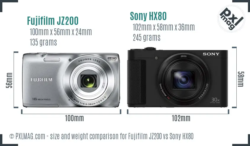 Fujifilm JZ200 vs Sony HX80 size comparison