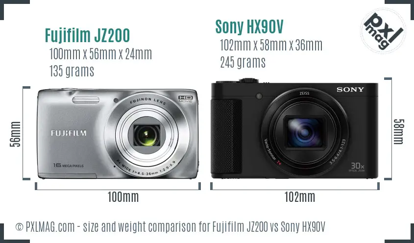Fujifilm JZ200 vs Sony HX90V size comparison Fujifilm JZ200 vs Sony HX90V size comparison