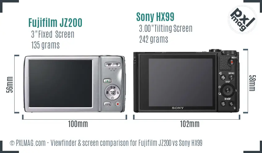 Fujifilm JZ200 vs Sony HX99 Screen and Viewfinder comparison Fujifilm JZ200 vs Sony HX99 Screen and Viewfinder comparison