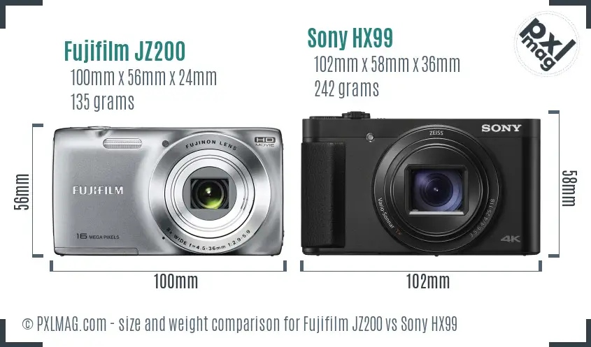 Fujifilm JZ200 vs Sony HX99 size comparison Fujifilm JZ200 vs Sony HX99 size comparison