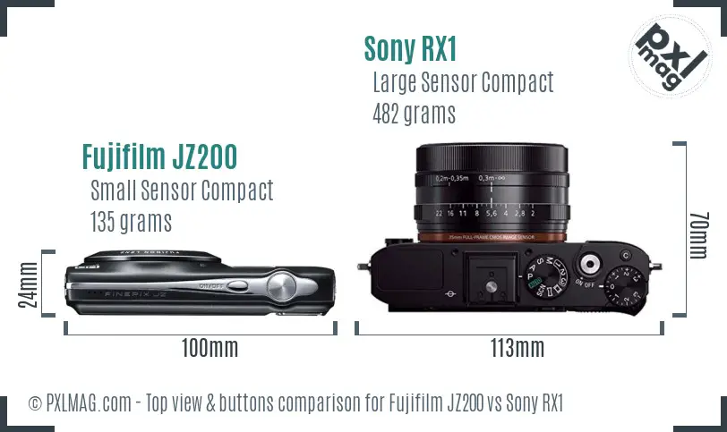 Fujifilm JZ200 vs Sony RX1 top view buttons comparison
