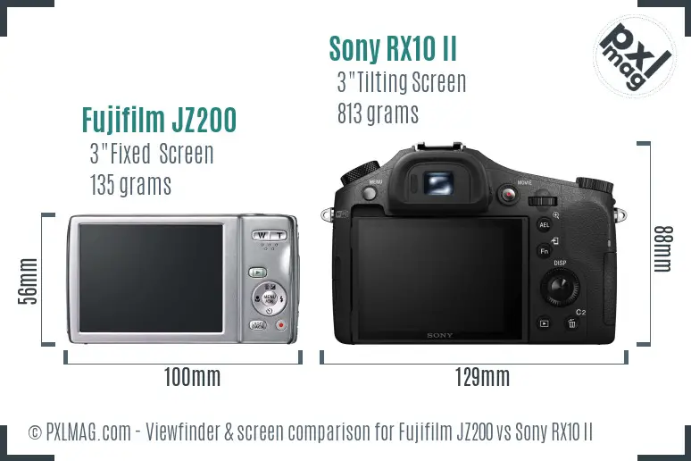 Fujifilm JZ200 vs Sony RX10 II Screen and Viewfinder comparison