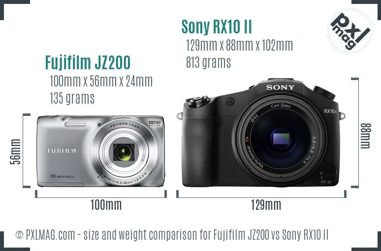 Fujifilm JZ200 vs Sony RX10 II size comparison
