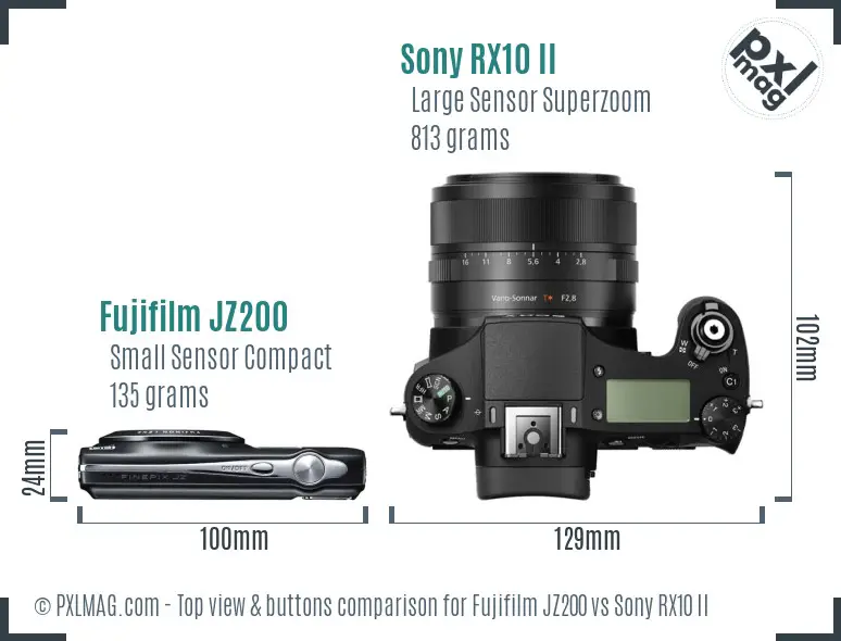 Fujifilm JZ200 vs Sony RX10 II top view buttons comparison
