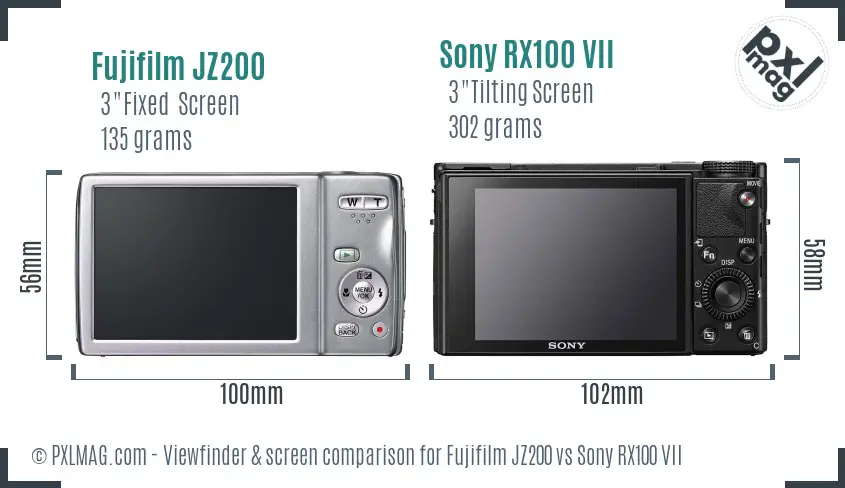 Fujifilm JZ200 vs Sony RX100 VII Screen and Viewfinder comparison