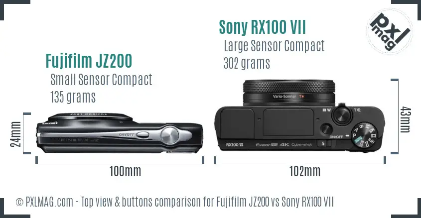 Fujifilm JZ200 vs Sony RX100 VII top view buttons comparison