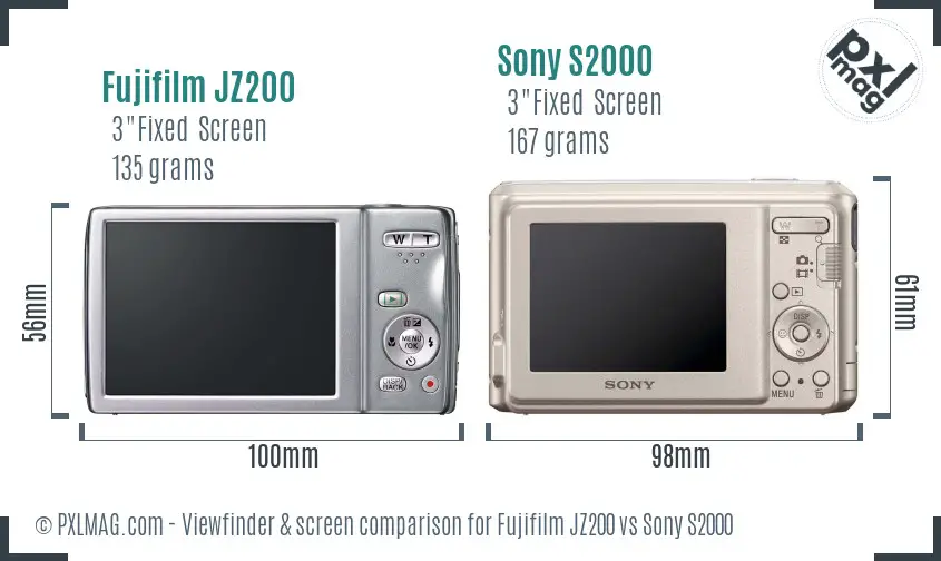 Fujifilm JZ200 vs Sony S2000 Screen and Viewfinder comparison