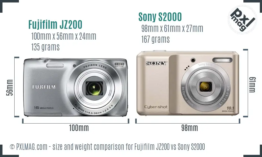 Fujifilm JZ200 vs Sony S2000 size comparison