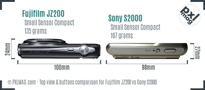 Fujifilm JZ200 vs Sony S2000 top view buttons comparison
