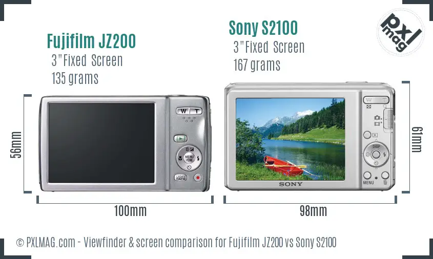 Fujifilm JZ200 vs Sony S2100 Screen and Viewfinder comparison