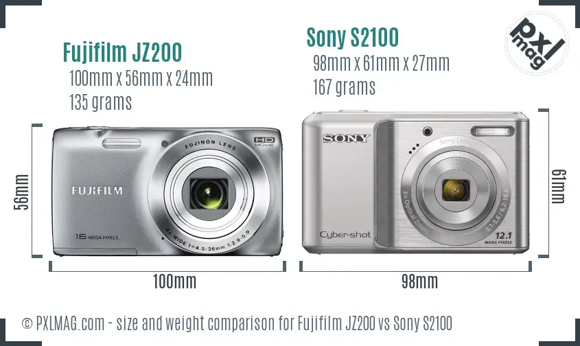Fujifilm JZ200 vs Sony S2100 size comparison