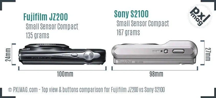 Fujifilm JZ200 vs Sony S2100 top view buttons comparison
