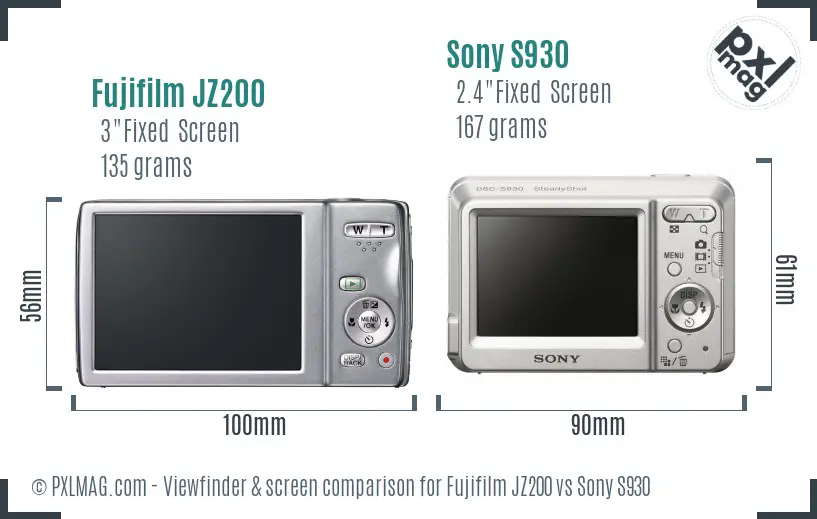 Fujifilm JZ200 vs Sony S930 Screen and Viewfinder comparison