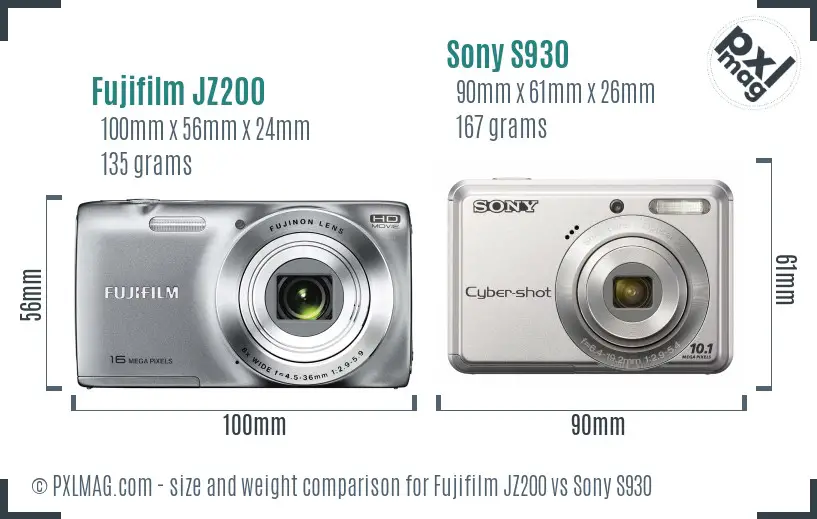 Fujifilm JZ200 vs Sony S930 size comparison