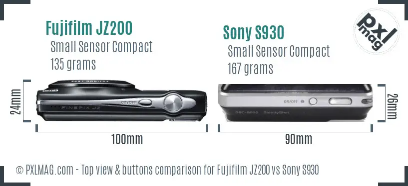 Fujifilm JZ200 vs Sony S930 top view buttons comparison