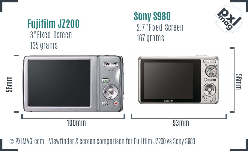 Fujifilm JZ200 vs Sony S980 Screen and Viewfinder comparison
