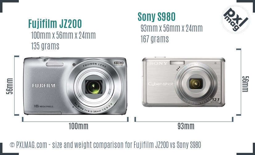 Fujifilm JZ200 vs Sony S980 size comparison