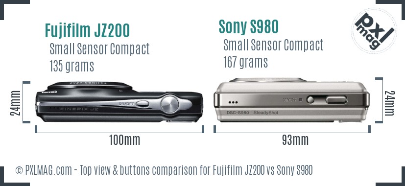Fujifilm JZ200 vs Sony S980 top view buttons comparison