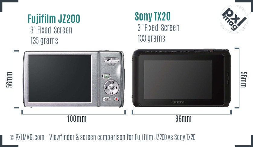 Fujifilm JZ200 vs Sony TX20 Screen and Viewfinder comparison