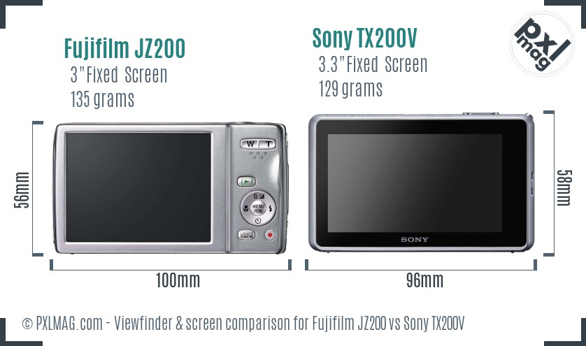 Fujifilm JZ200 vs Sony TX200V Screen and Viewfinder comparison