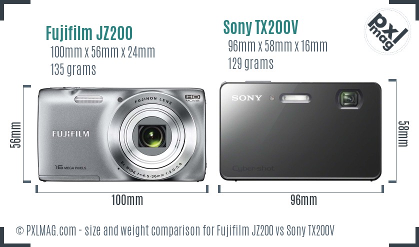 Fujifilm JZ200 vs Sony TX200V size comparison