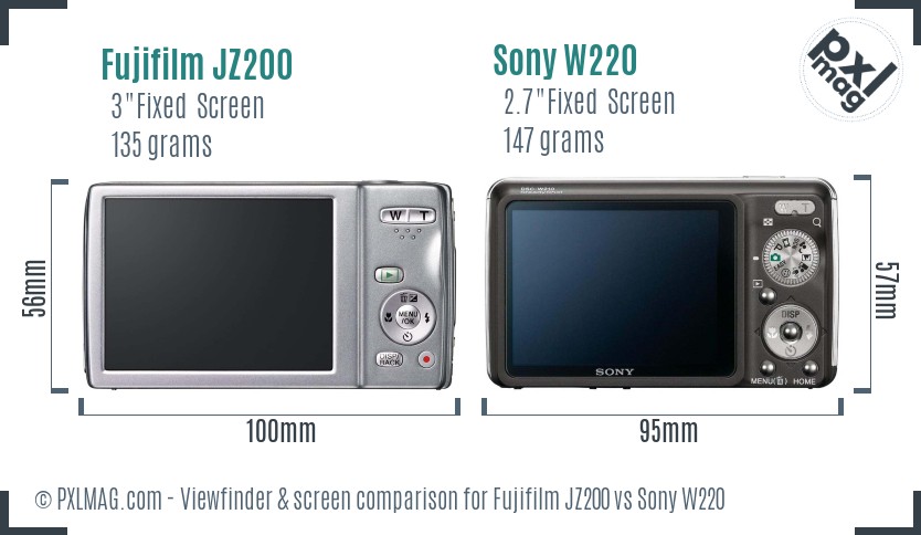 Fujifilm JZ200 vs Sony W220 Screen and Viewfinder comparison