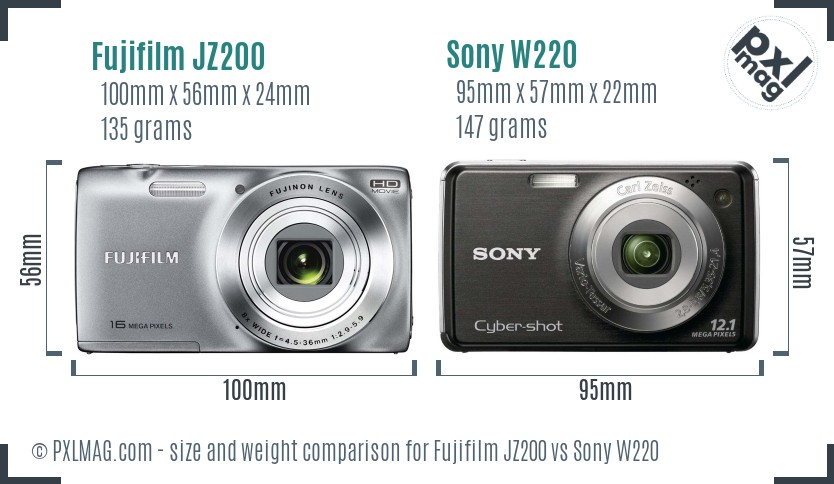 Fujifilm JZ200 vs Sony W220 size comparison Fujifilm JZ200 vs Sony W220 size comparison