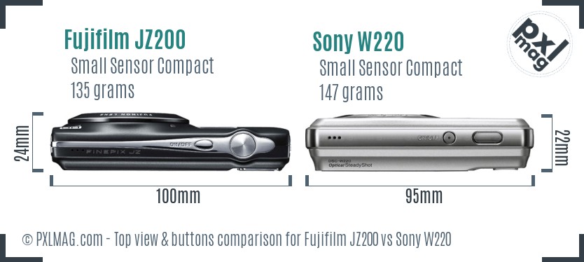 Fujifilm JZ200 vs Sony W220 top view buttons comparison
