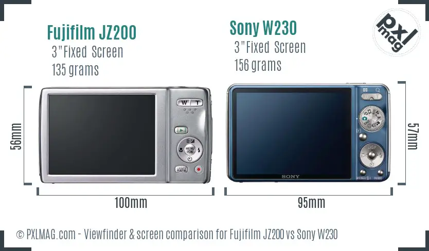 Fujifilm JZ200 vs Sony W230 Screen and Viewfinder comparison