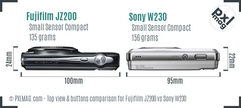 Fujifilm JZ200 vs Sony W230 top view buttons comparison