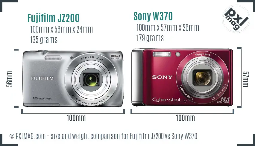 Fujifilm JZ200 vs Sony W370 size comparison Fujifilm JZ200 vs Sony W370 size comparison