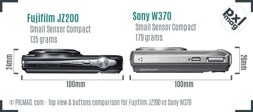 Fujifilm JZ200 vs Sony W370 top view buttons comparison Fujifilm JZ200 vs Sony W370 top view buttons comparison