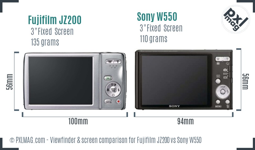 Fujifilm JZ200 vs Sony W550 Screen and Viewfinder comparison