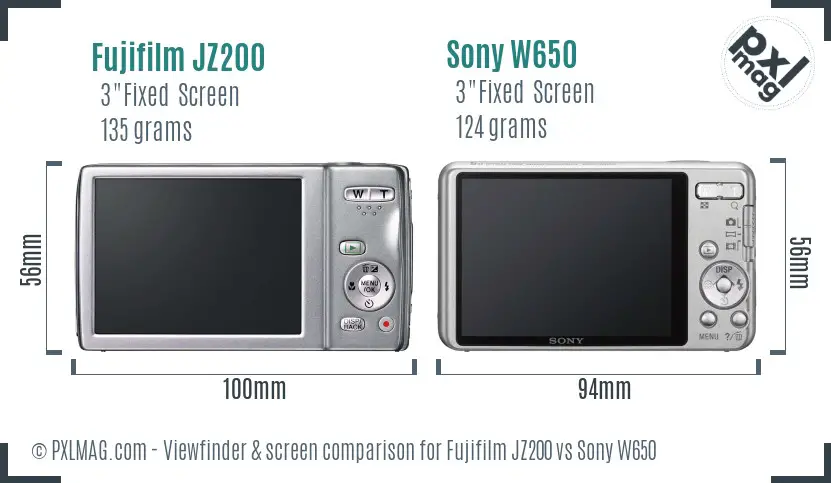Fujifilm JZ200 vs Sony W650 Screen and Viewfinder comparison Fujifilm JZ200 vs Sony W650 Screen and Viewfinder comparison