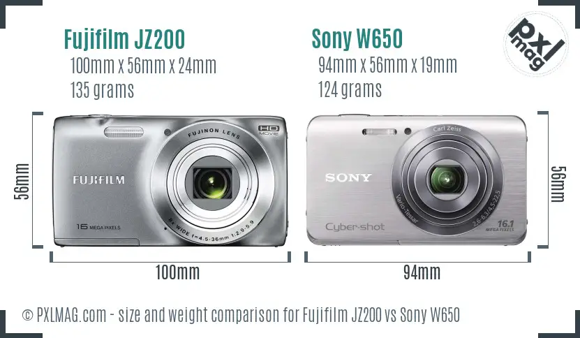 Fujifilm JZ200 vs Sony W650 size comparison Fujifilm JZ200 vs Sony W650 size comparison