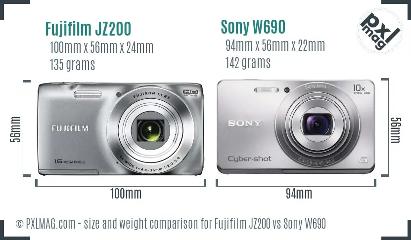 Fujifilm JZ200 vs Sony W690 size comparison