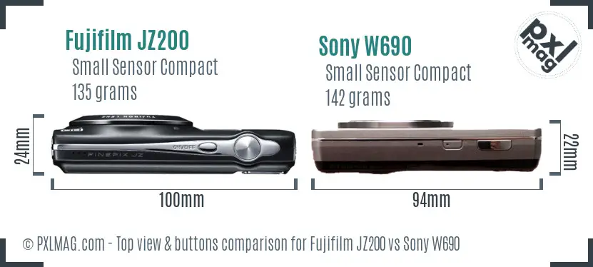 Fujifilm JZ200 vs Sony W690 top view buttons comparison