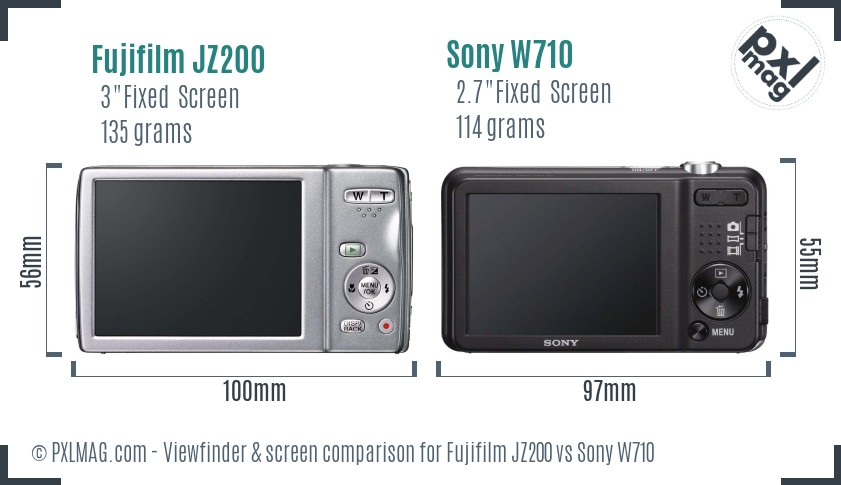 Fujifilm JZ200 vs Sony W710 Screen and Viewfinder comparison