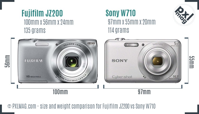 Fujifilm JZ200 vs Sony W710 size comparison Fujifilm JZ200 vs Sony W710 size comparison