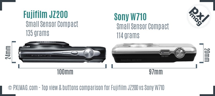 Fujifilm JZ200 vs Sony W710 top view buttons comparison