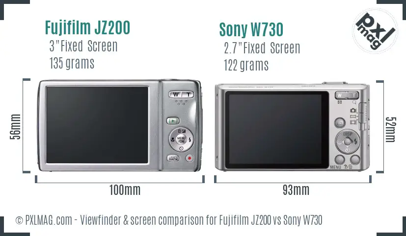 Fujifilm JZ200 vs Sony W730 Screen and Viewfinder comparison Fujifilm JZ200 vs Sony W730 Screen and Viewfinder comparison